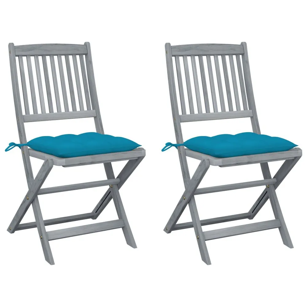 Chaises pliables d'extérieur lot de 2 et coussins Bois d'acacia