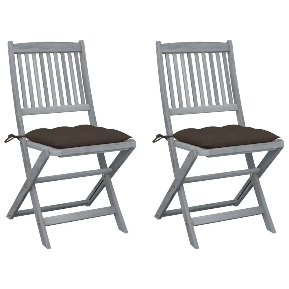 Chaises pliables d'extérieur lot de 2 et coussins Bois d'acacia