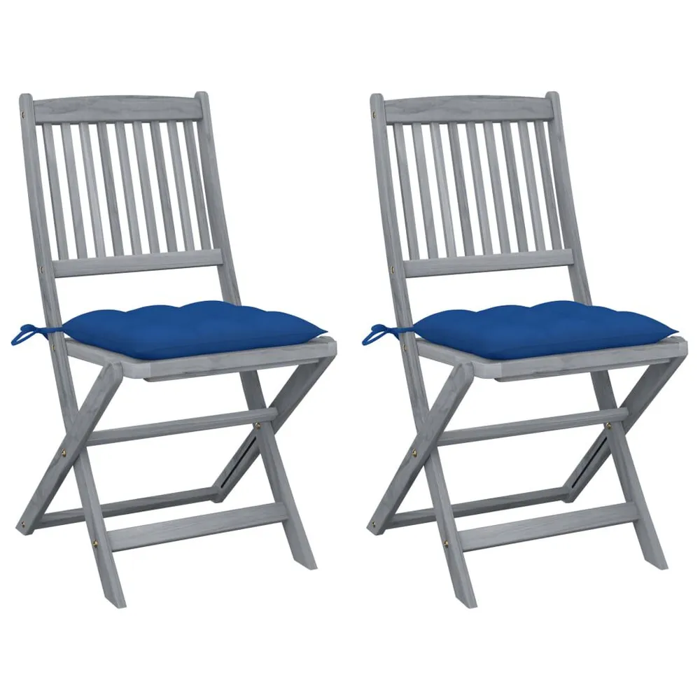 Chaises pliables d'extérieur lot de 2 et coussins Bois d'acacia