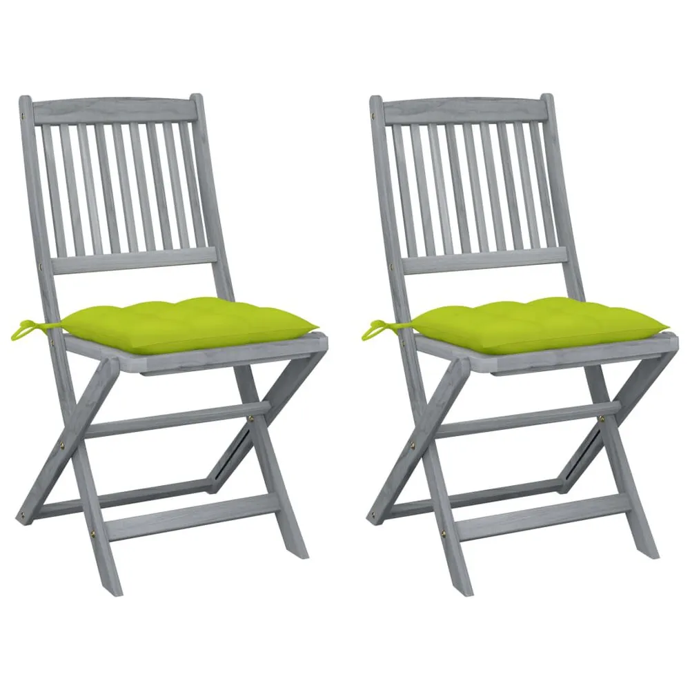 Chaises pliables d'extérieur lot de 2 et coussins Bois d'acacia