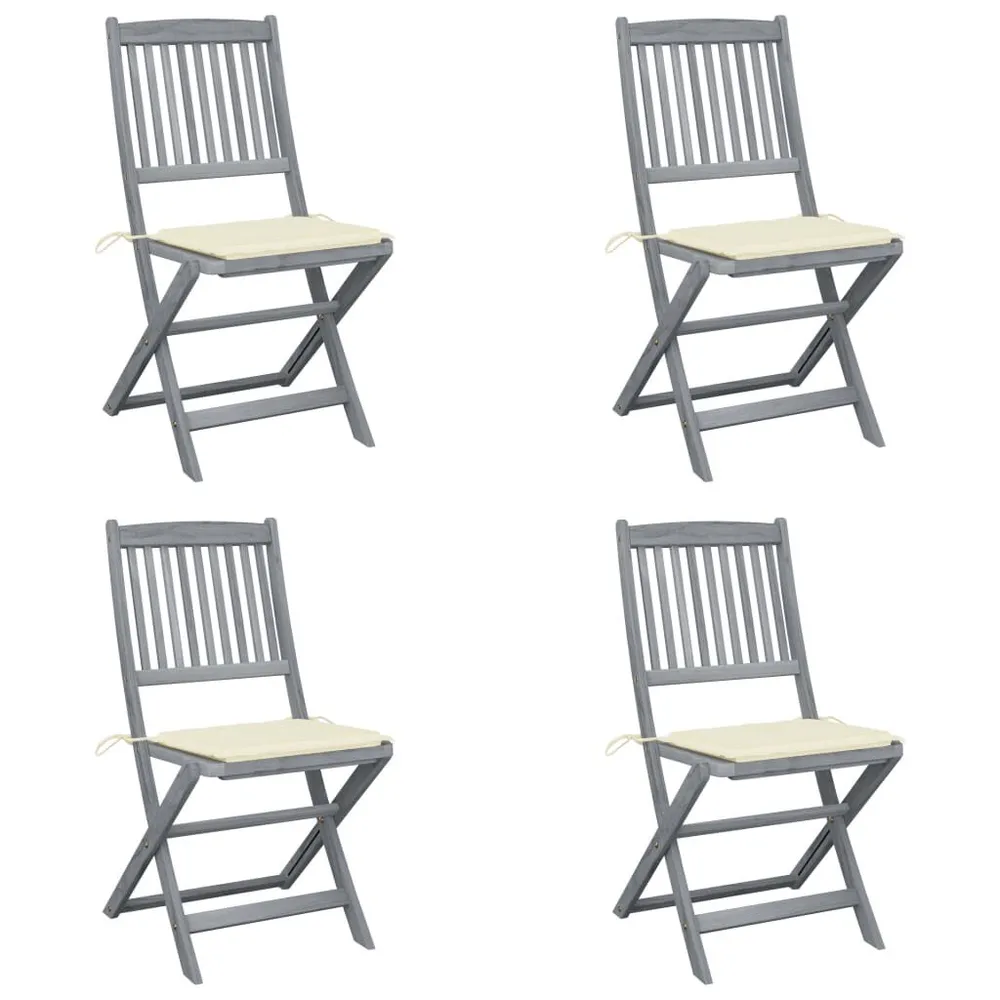 Chaises pliables d'extérieur lot de 4 et coussins Bois d'acacia