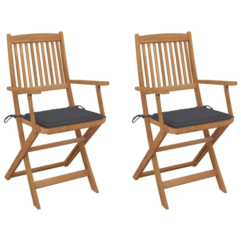 Chaises pliables de jardin lot de 2 avec coussins Bois d'acacia