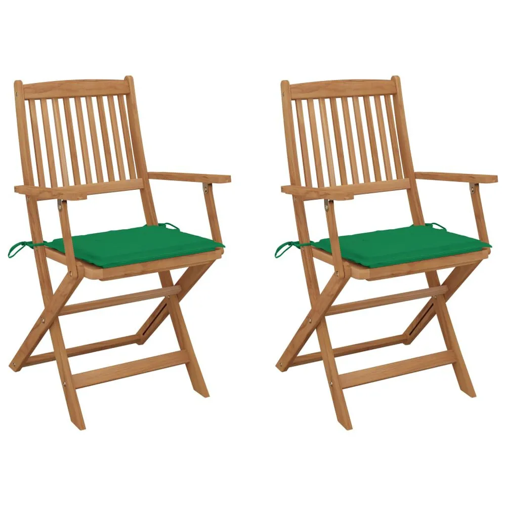 Chaises pliables de jardin lot de 2 avec coussins Bois d'acacia