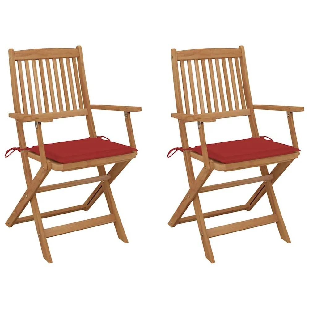 Chaises pliables de jardin lot de 2 avec coussins Bois d'acacia