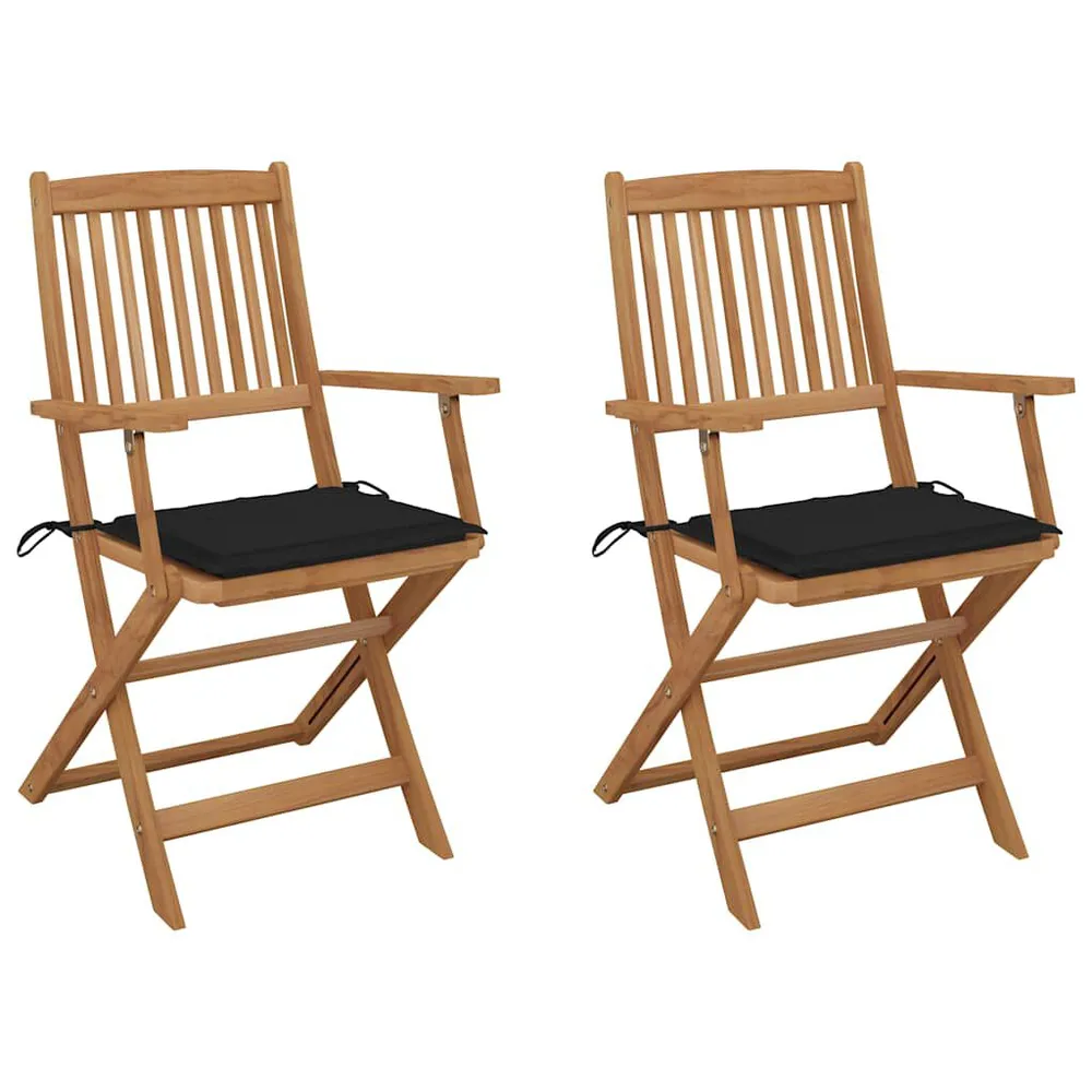 Chaises pliables de jardin lot de 2 avec coussins Bois d'acacia