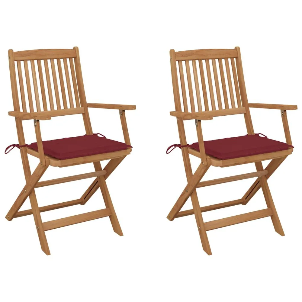 Chaises pliables de jardin lot de 2 avec coussins Bois d'acacia