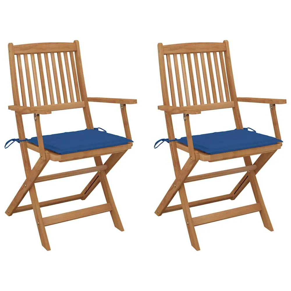 Chaises pliables de jardin lot de 2 avec coussins Bois d'acacia