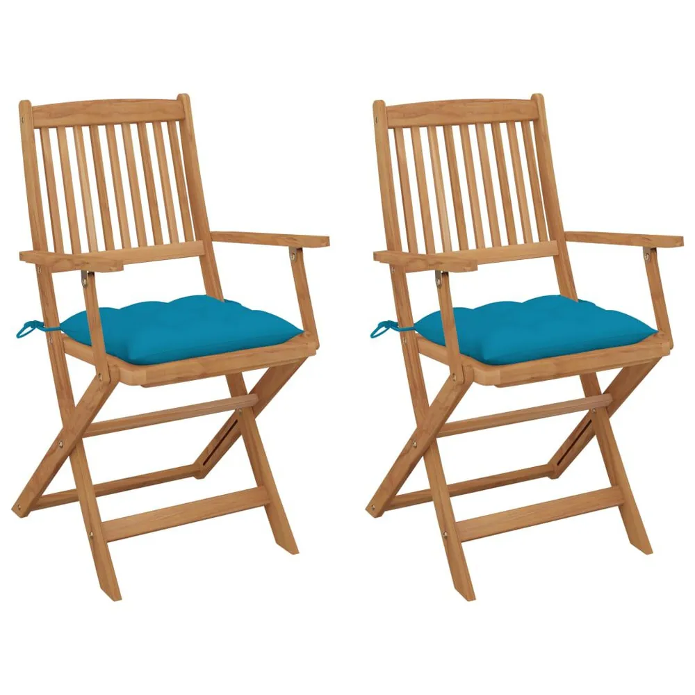 Chaises pliables de jardin lot de 2 avec coussins Bois d'acacia