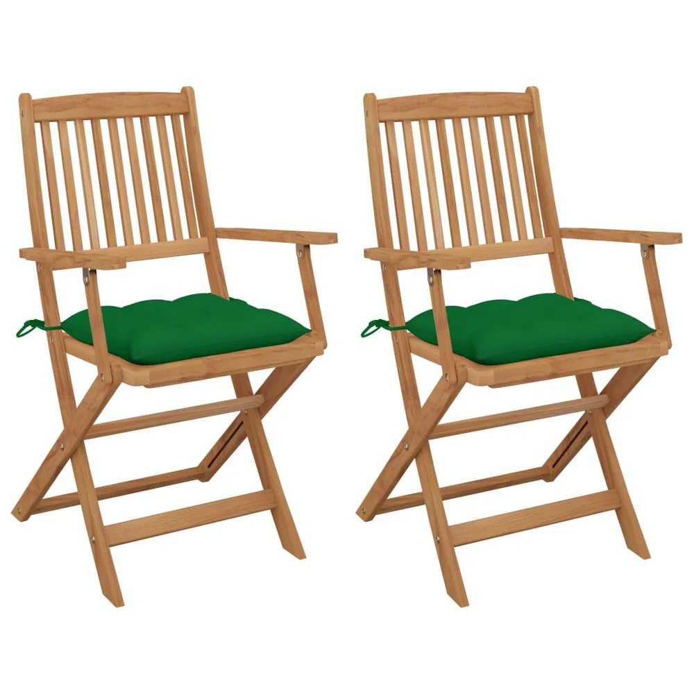 Chaises pliables de jardin lot de 2 avec coussins Bois d'acacia