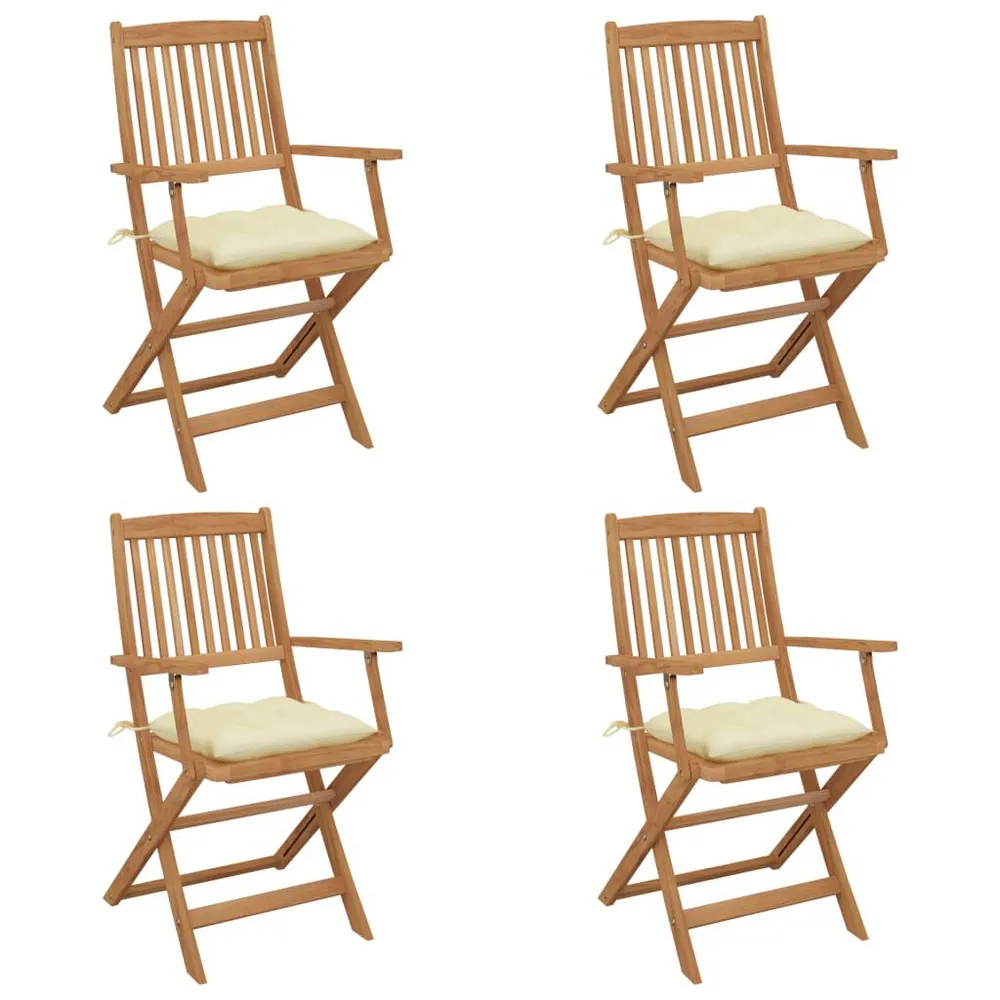 Chaises pliables de jardin lot de 4 avec coussins Bois d'acacia