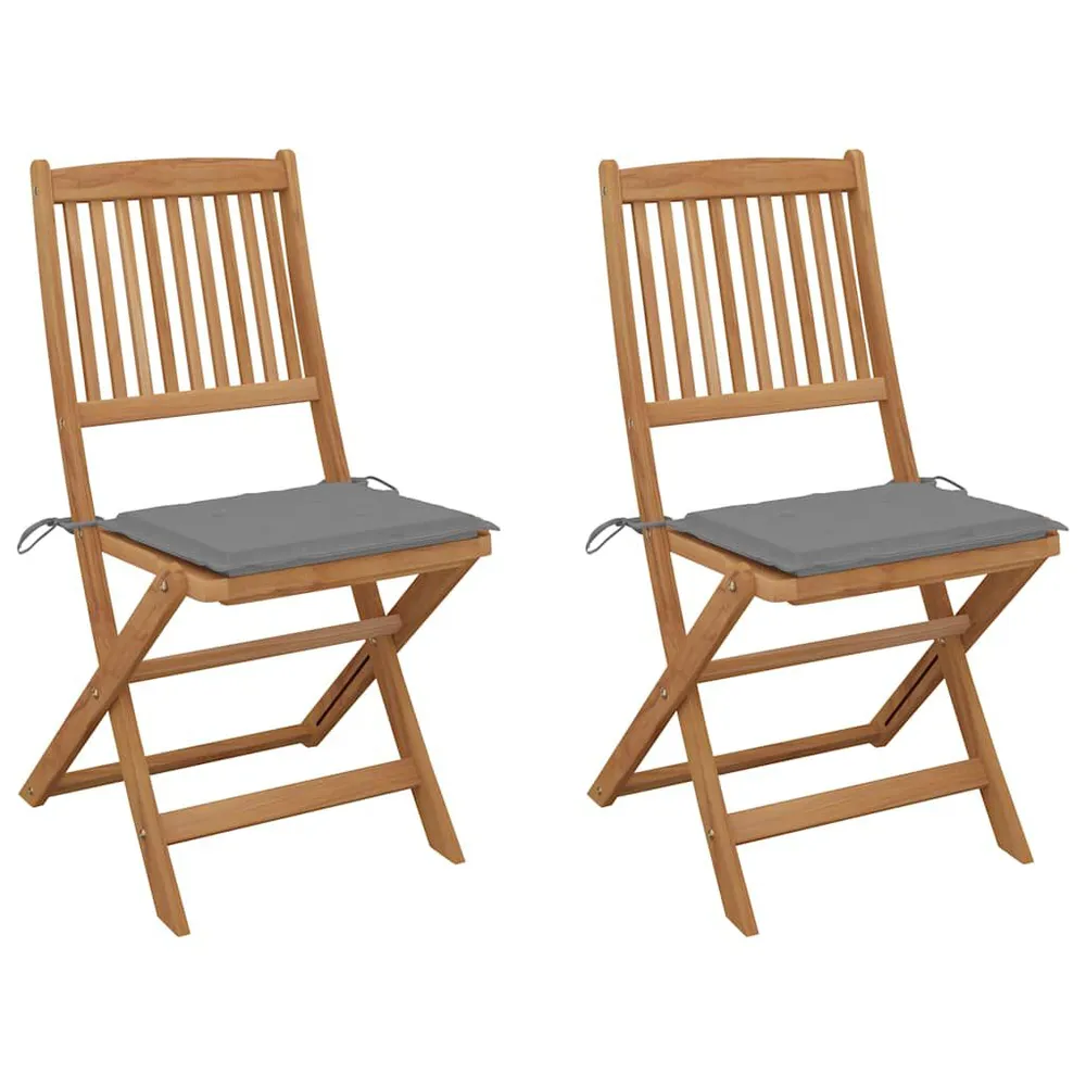 Chaises pliables de jardin lot de 2 avec coussins Bois d'acacia