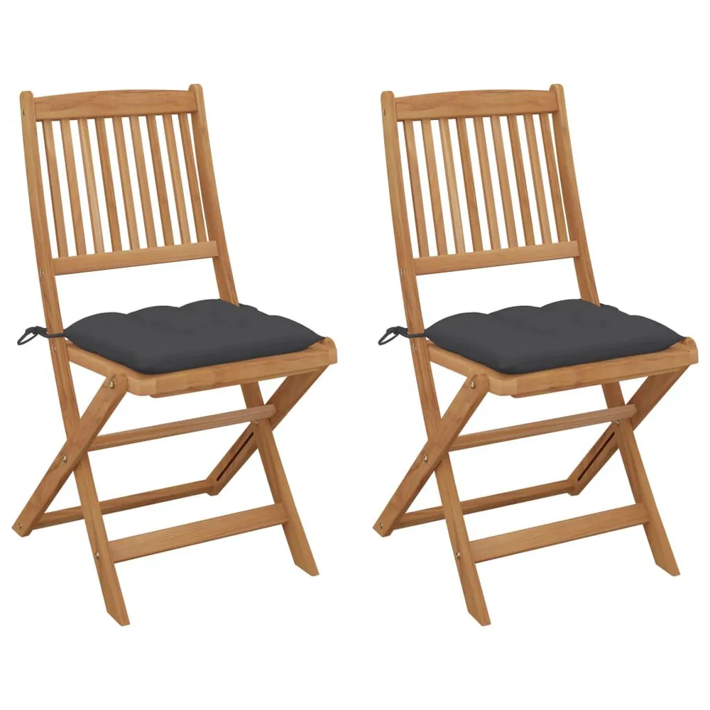 Chaises pliables de jardin lot de 2 avec coussins Bois d'acacia