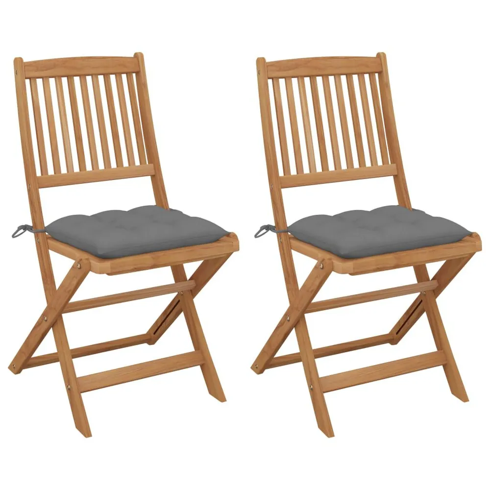 Chaises pliables de jardin lot de 2 avec coussins Bois d'acacia