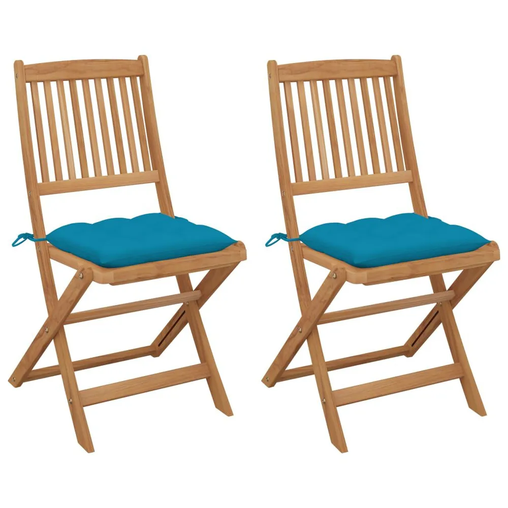 Chaises pliables de jardin lot de 2 avec coussins Bois d'acacia