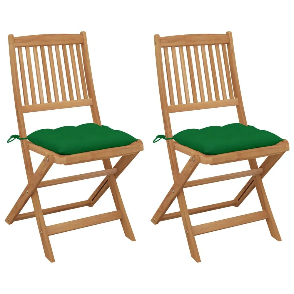 Chaises pliables de jardin lot de 2 avec coussins Bois d'acacia