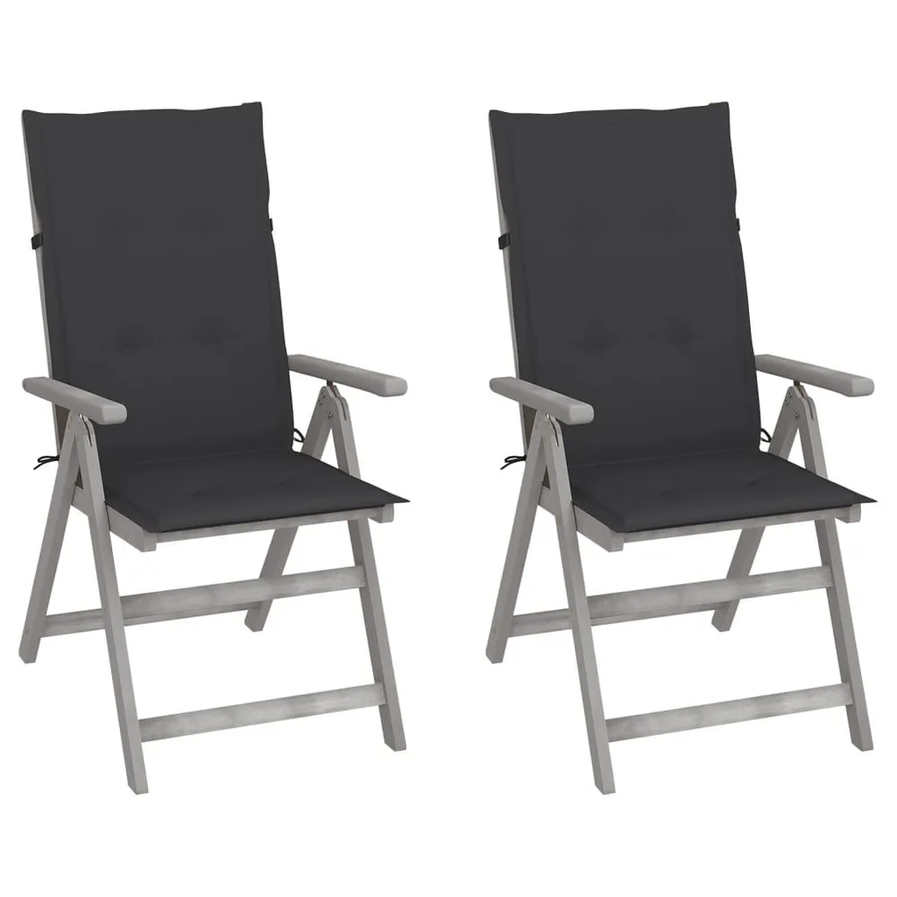 Chaises inclinables de jardin lot de 2 et coussins Bois acacia