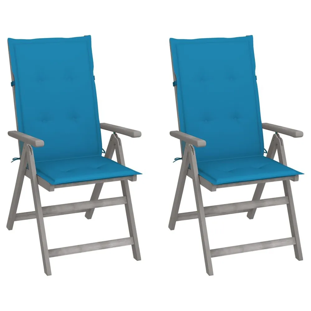 Chaises inclinables de jardin lot de 2 et coussins Bois acacia