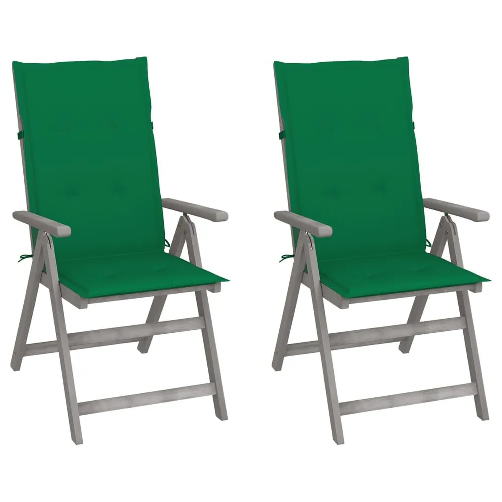 Chaises inclinables de jardin lot de 2 et coussins Bois acacia