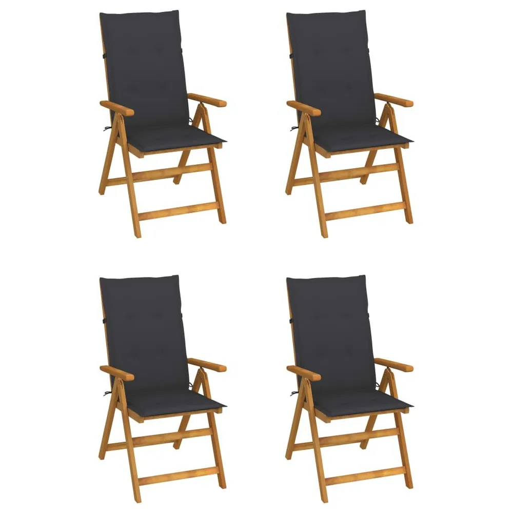 Chaises inclinables de jardin lot de 4 et coussins Bois acacia