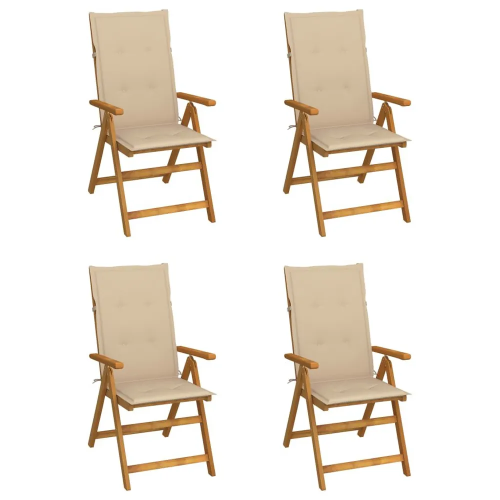 Chaises inclinables de jardin lot de 4 et coussins Bois acacia