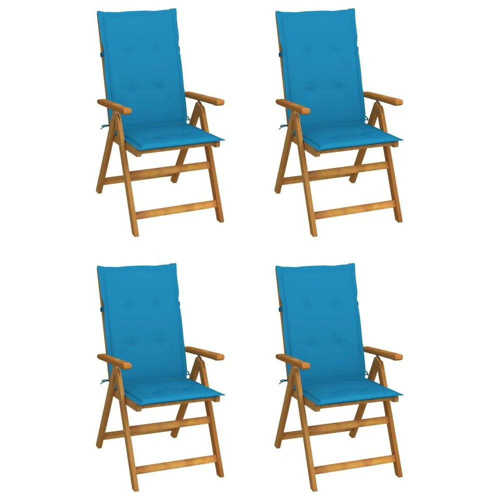 Chaises inclinables de jardin lot de 4 et coussins Bois acacia