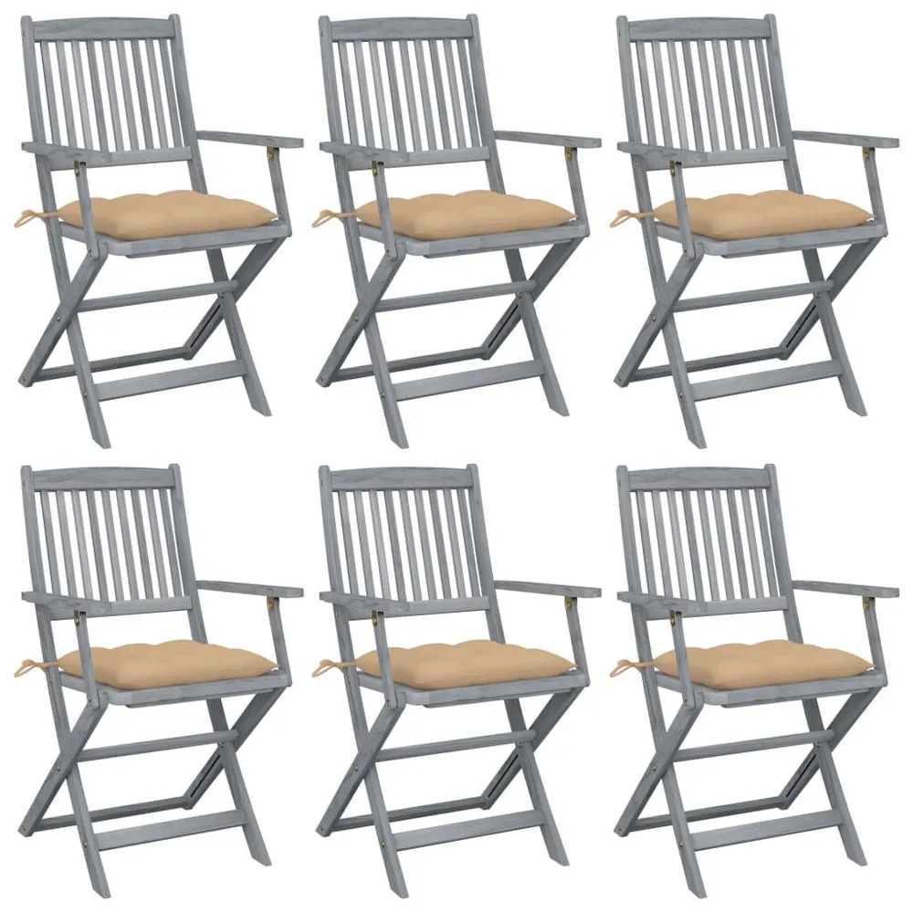 Chaises pliables d'extérieur lot de 6 et coussins Bois d'acacia