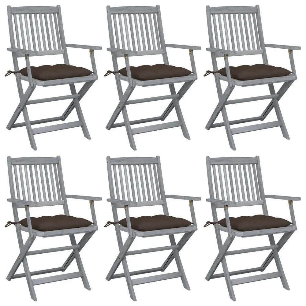 Chaises pliables d'extérieur lot de 6 et coussins Bois d'acacia