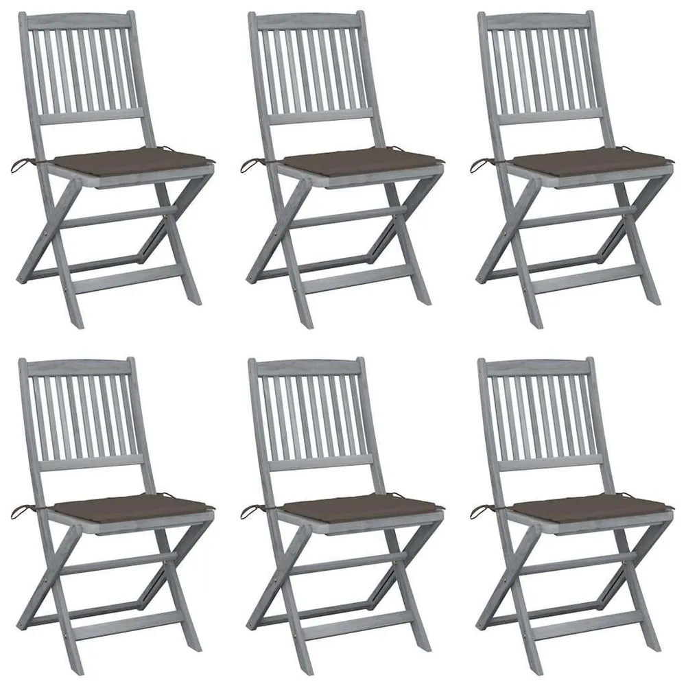 Chaises pliables d'extérieur lot de 6 et coussins Bois d'acacia