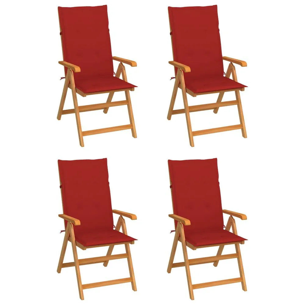 Chaises de jardin lot de 4 avec coussins rouge Bois teck massif