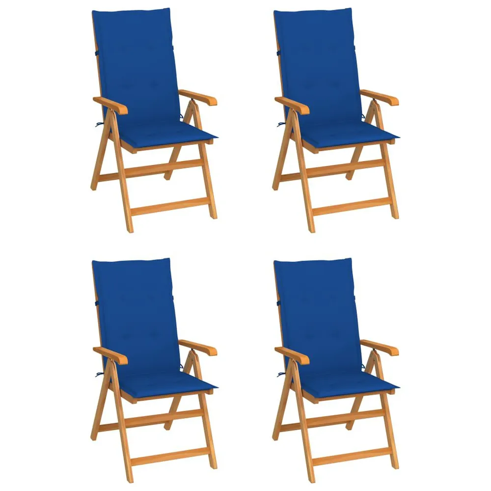 Chaises de jardin lot de 4 avec coussins bleu royal Bois teck