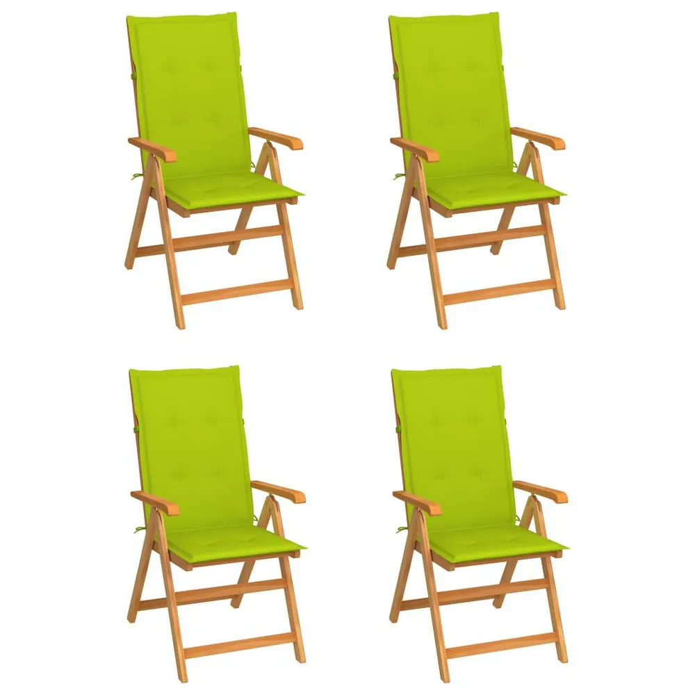 Chaises de jardin lot de 4 avec coussins vert vif Bois de teck