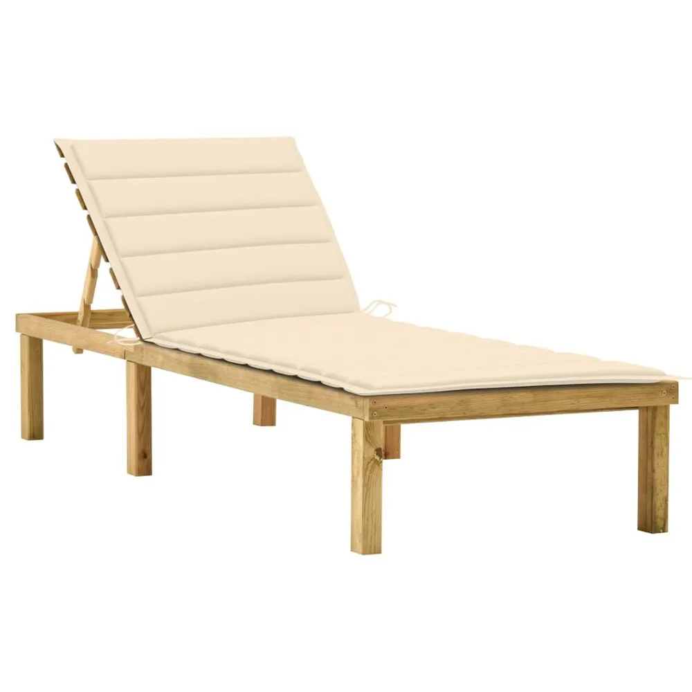 Chaise longue avec coussin crème Bois de pin imprégné