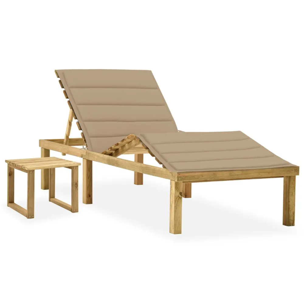 Chaise longue de jardin avec table et coussin Pin imprégné