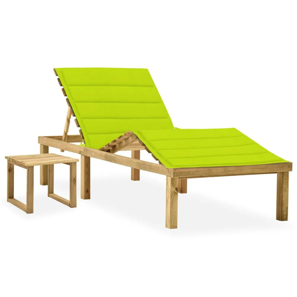 Chaise longue de jardin avec table et coussin Pin imprégné