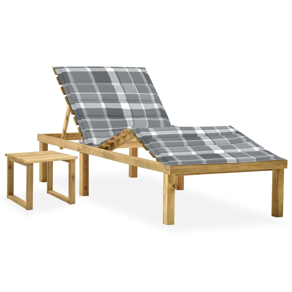 Chaise longue de jardin avec table et coussin Pin imprégné