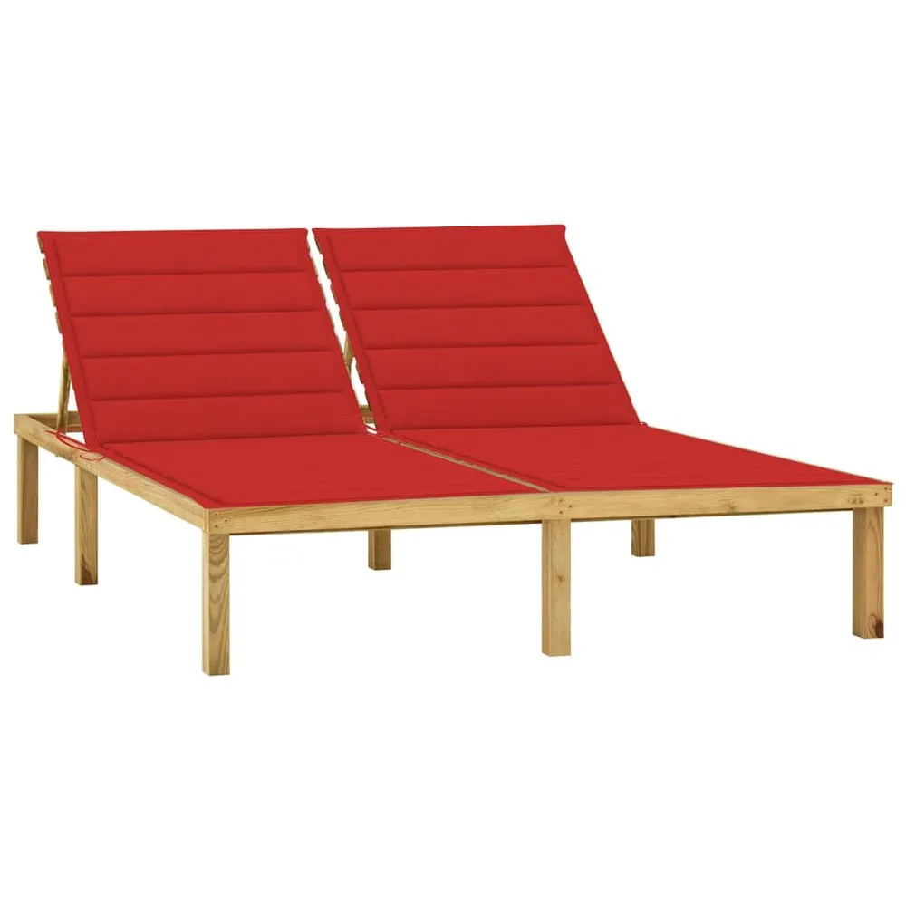 Chaise longue double et coussins rouge Bois de pin imprégné