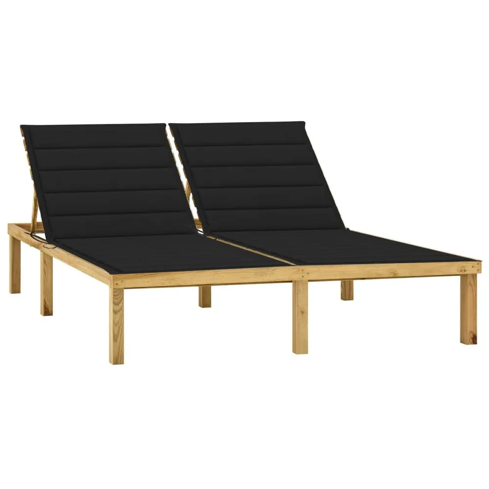 Chaise longue double et coussins noir bois de pin imprégné