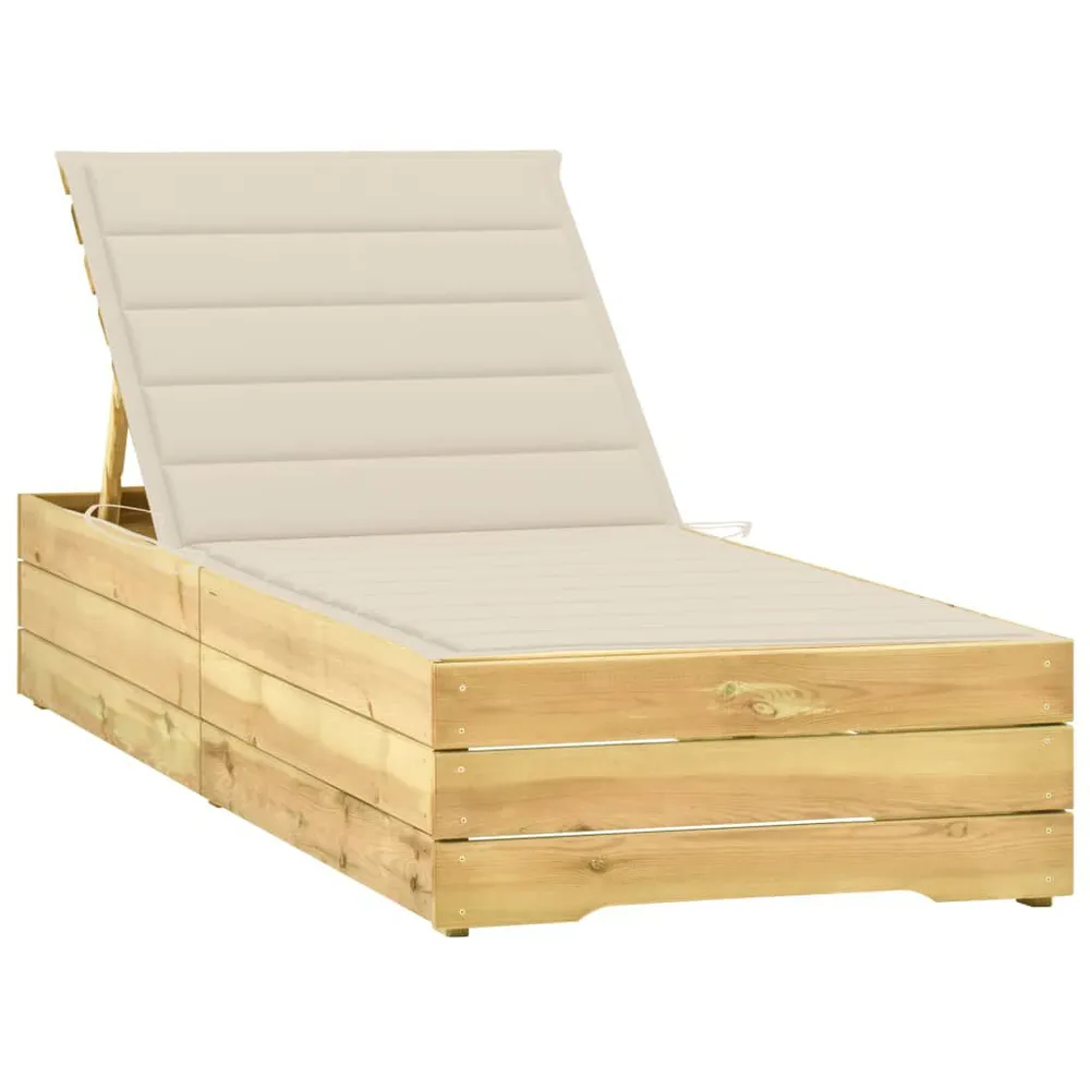 Chaise longue avec coussin crème Bois de pin imprégné