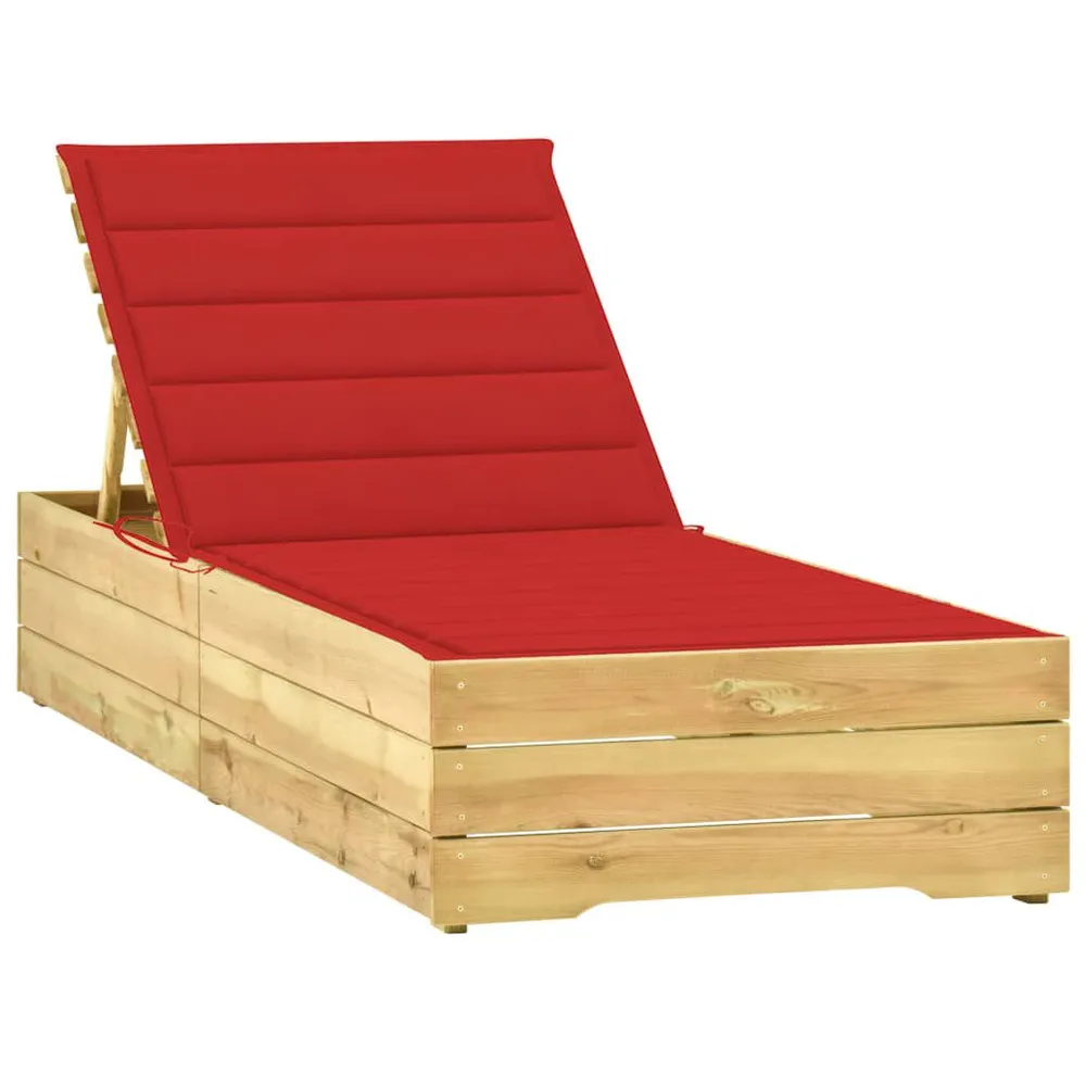 Chaise longue avec coussin rouge Bois de pin imprégné