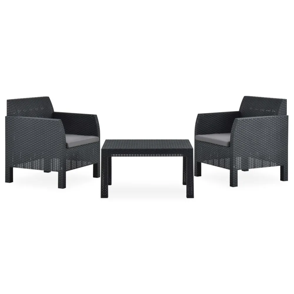 Salon de jardin 3 pcs avec coussins PP Rotin Anthracite