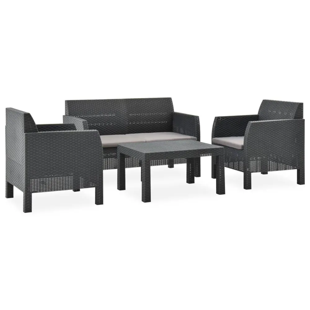 Salon de jardin 4 pcs avec coussins PP Rotin Anthracite