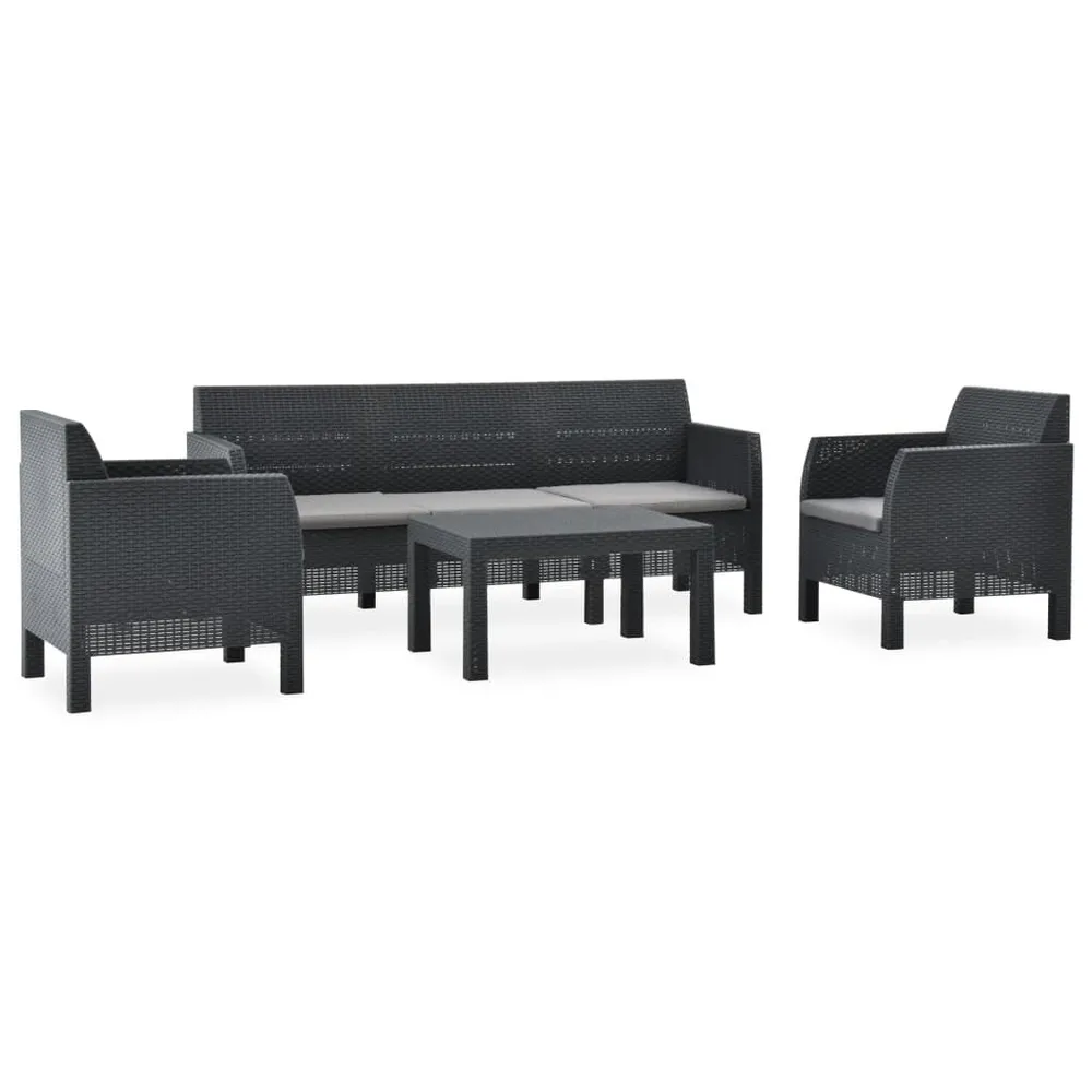 Salon de jardin 4 pcs avec coussins PP Rotin Anthracite