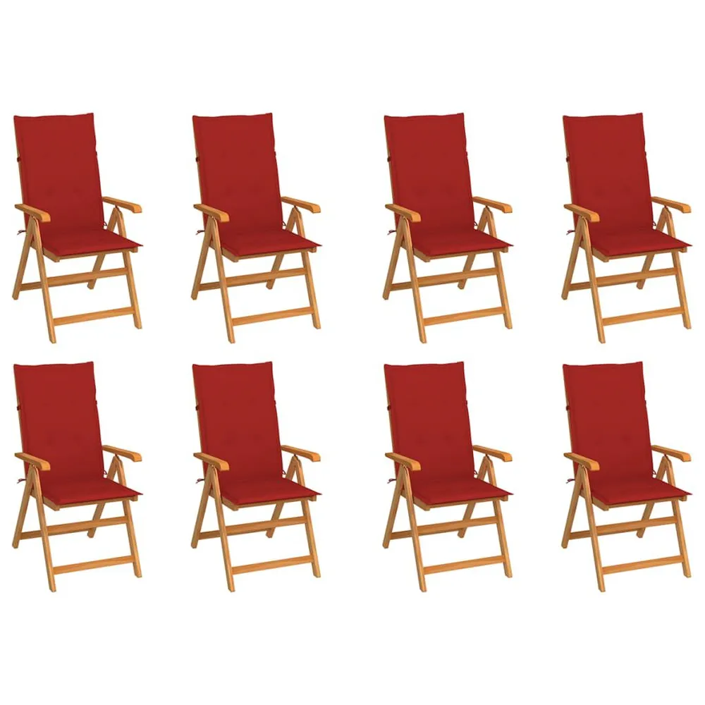 Chaises inclinables de jardin et coussins lot de 8 Teck solide