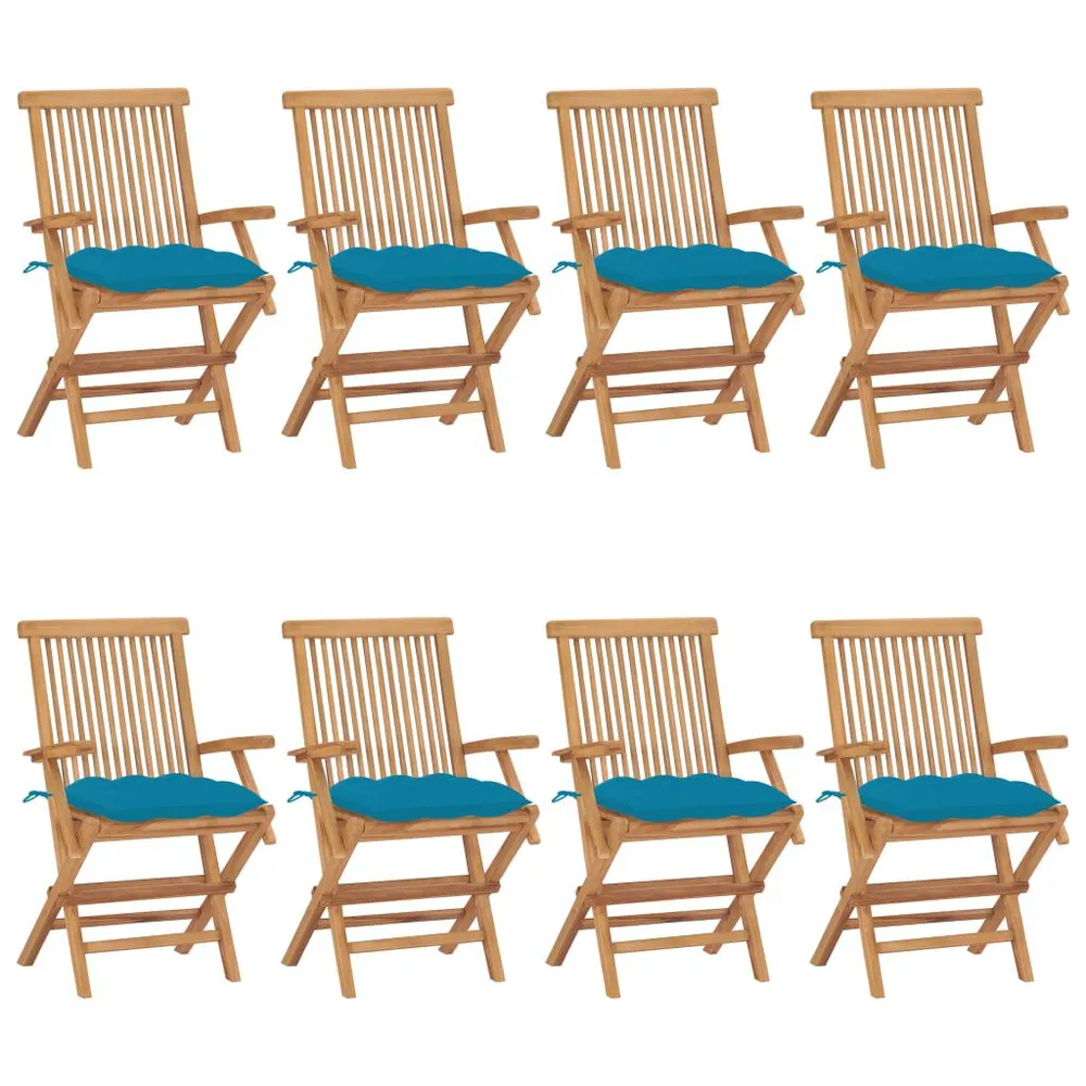 Chaises de jardin avec coussins bleu évident lot de 8 Teck massif