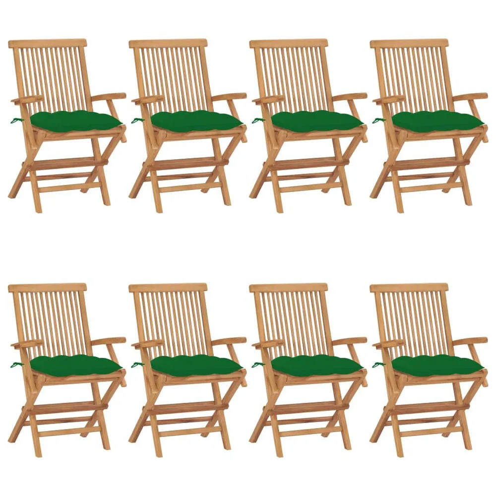 Chaises de jardin avec coussins vert lot de 8 Bois teck massif