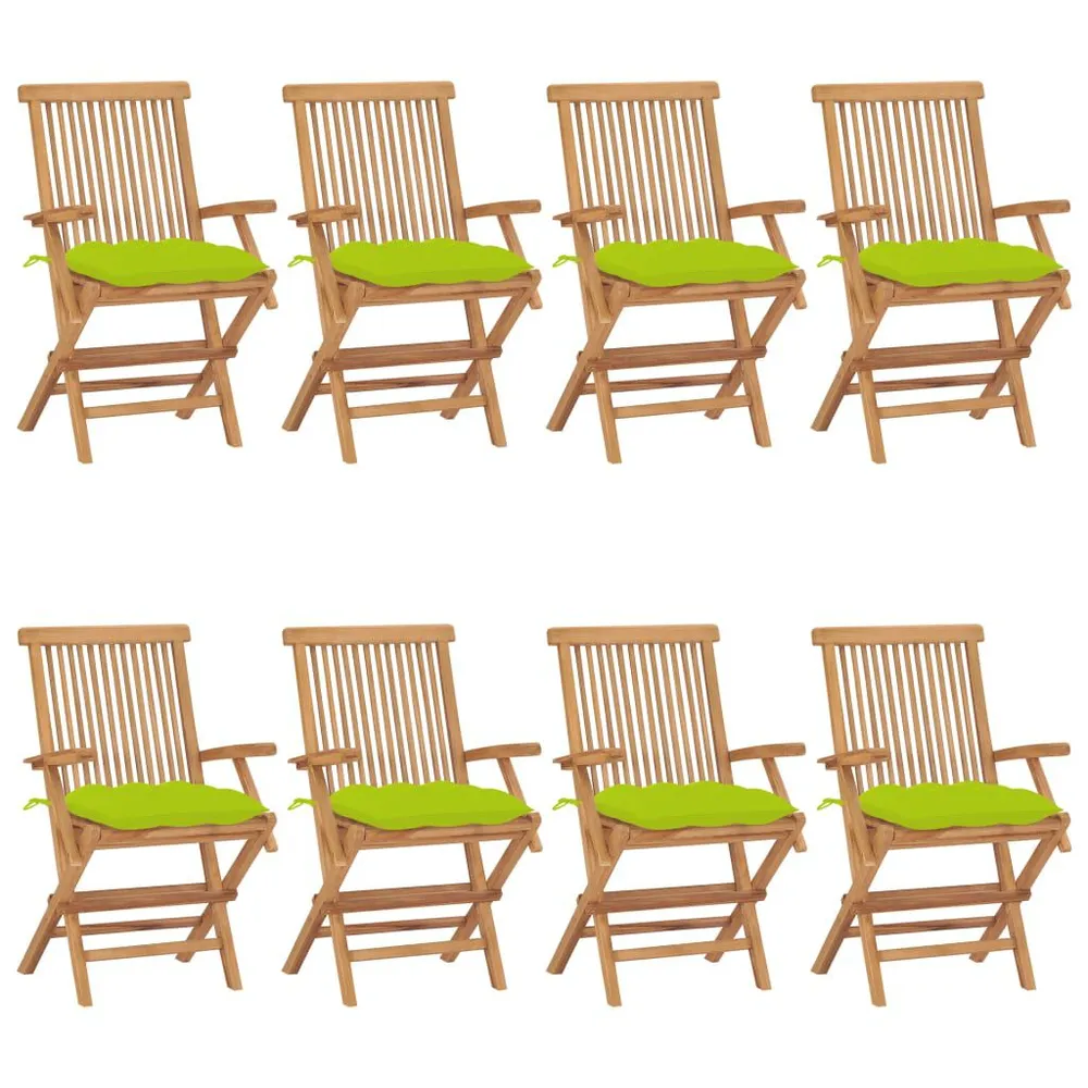 Chaises de jardin avec coussins vert vif lot de 8 Teck massif