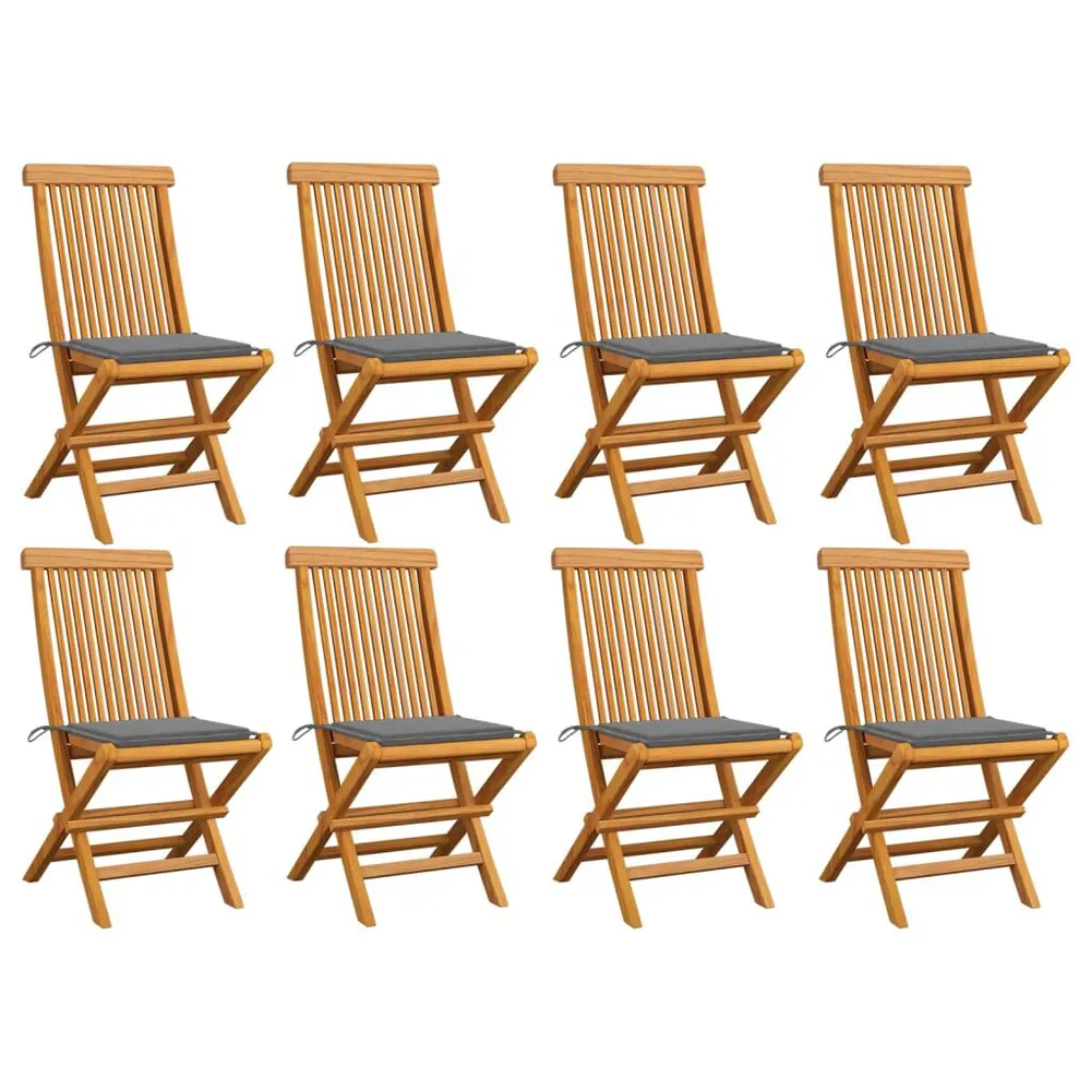 Chaises de jardin et coussins gris lot de 8 Bois de teck massif