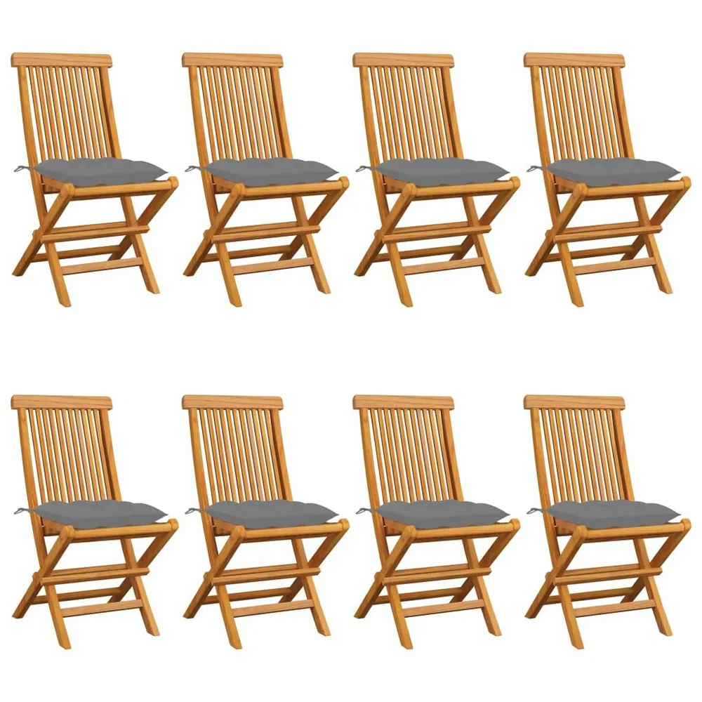 Chaises de jardin et coussins gris lot de 8 Bois de teck massif