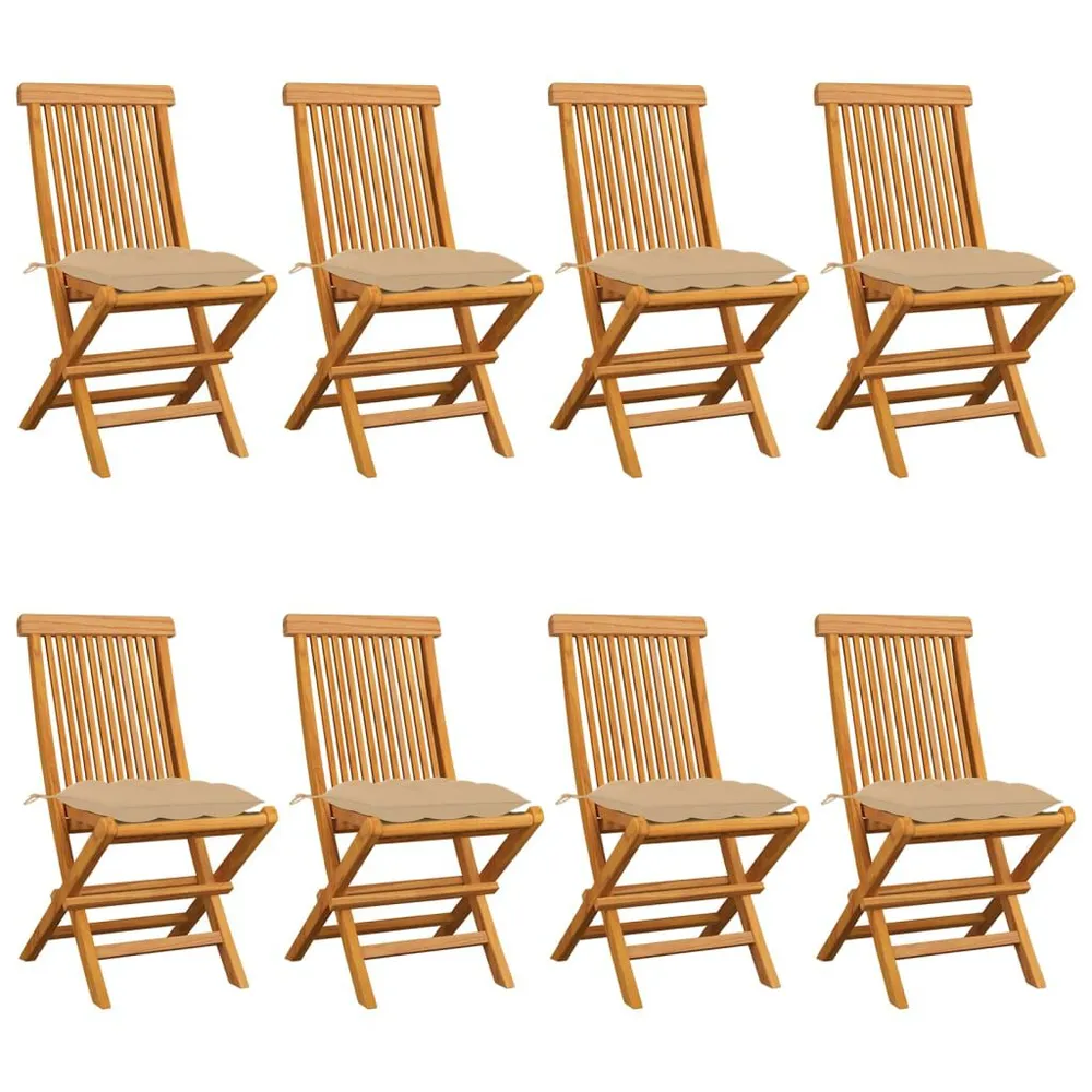 Chaises de jardin et coussins beige lot de 8 Bois teck massif