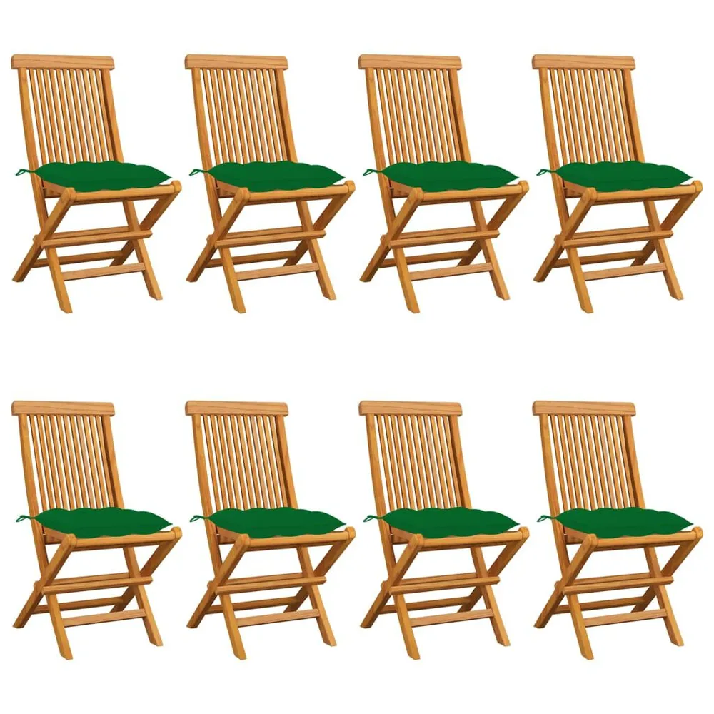 Chaises de jardin et coussins vert lot de 8 Bois de teck massif